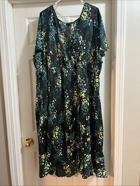 torrid Black Midi Dress with Teal, Yellow, and White Dot Print